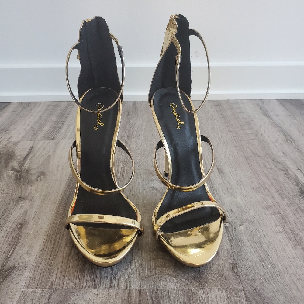 Qupid Gold Strappy Heels